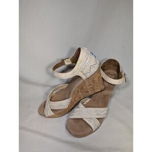 TOMS Womens Lace Strappy Wedge Sandals Sz 10 4" Heel boho Beach Wedding Bride